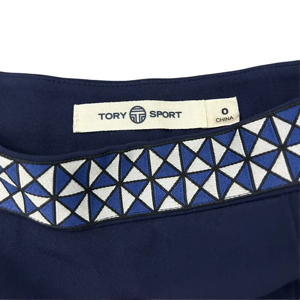 Tory Sport Tech Twill Tennis Skirt Navy Logo Tape Box Pleat Golf Mini Size 0 XS